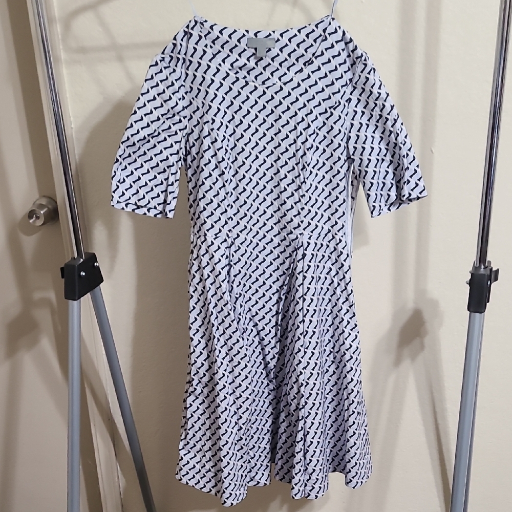 Cos Blue & White Patterned Fit-and-Flare Dress Size 4